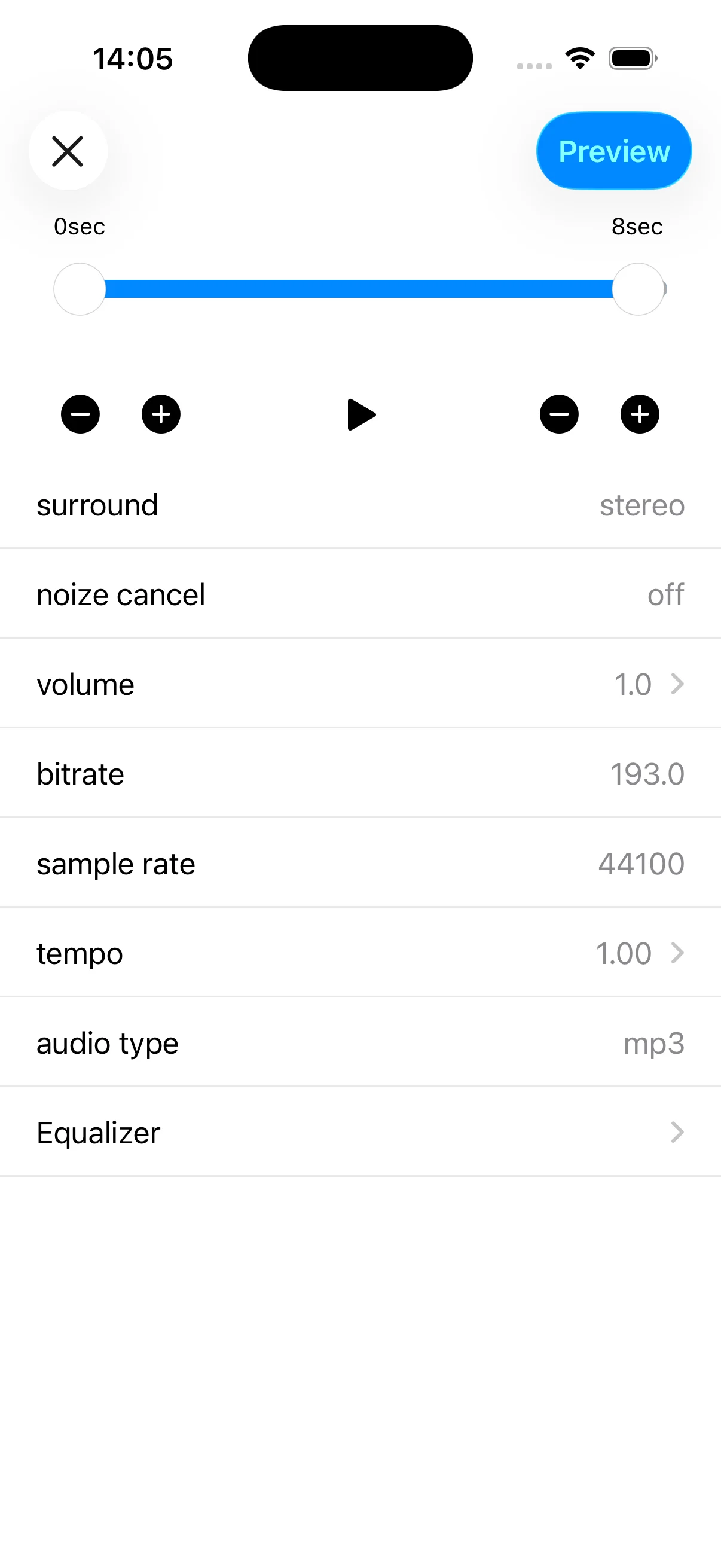 Audio editing screen