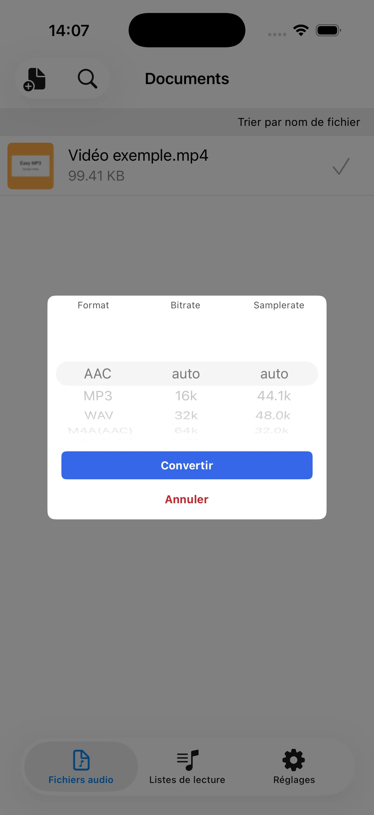 Réglages de conversion MP3