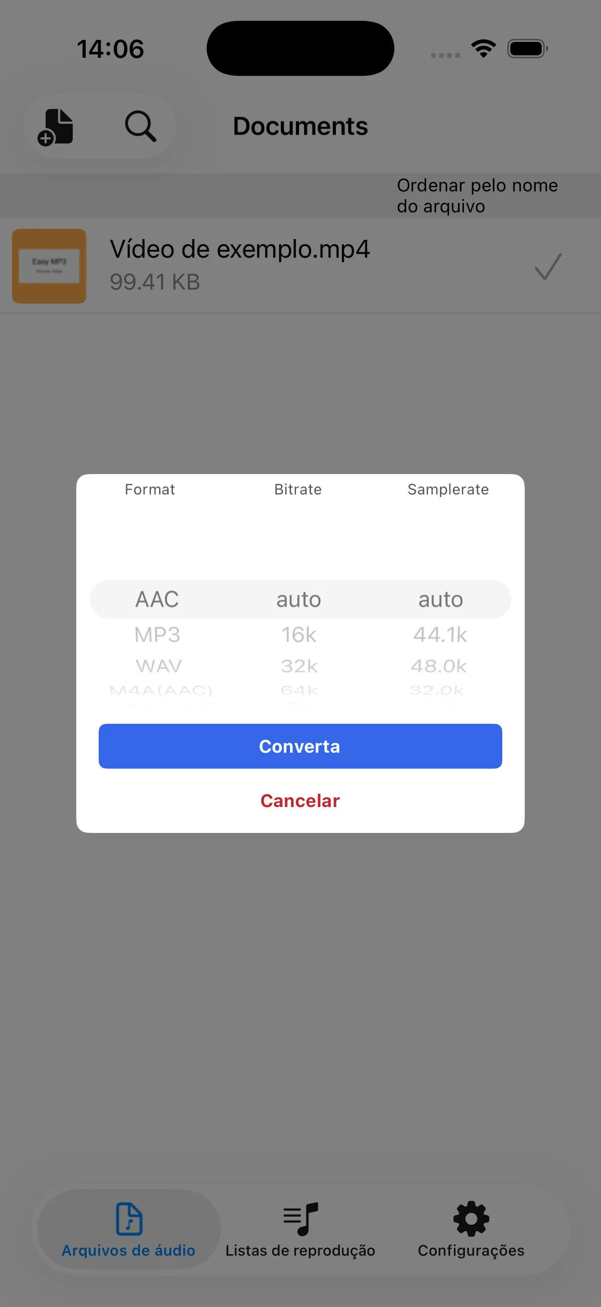 Ajustes da conversão para MP3