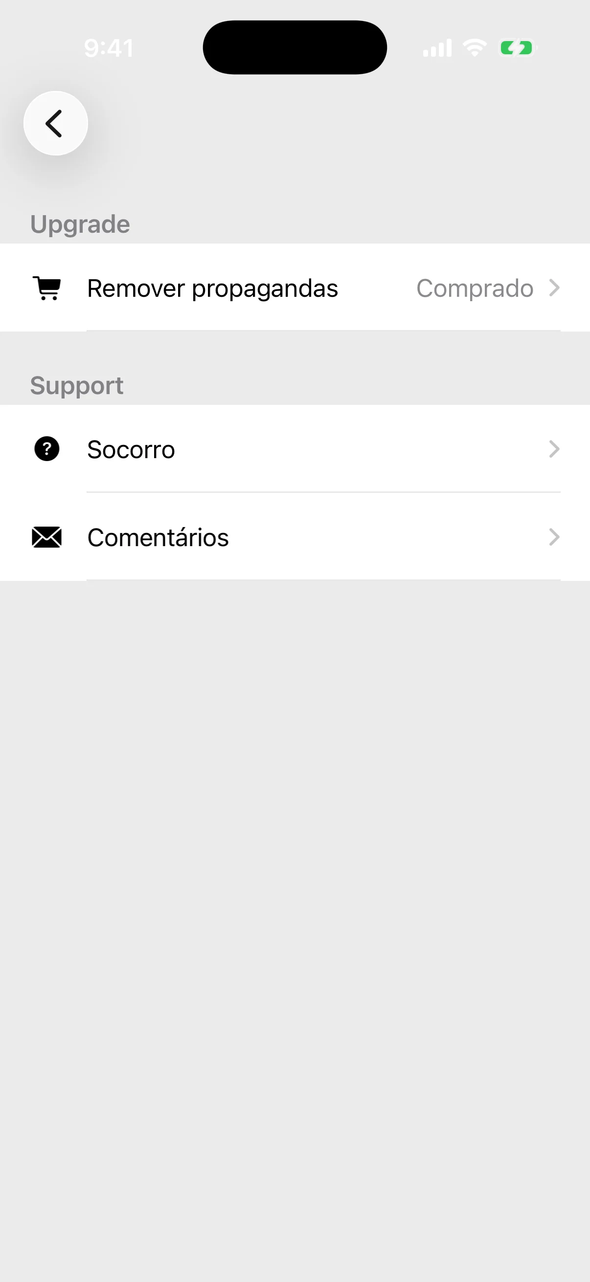 Configurações com remoção de anúncios comprada