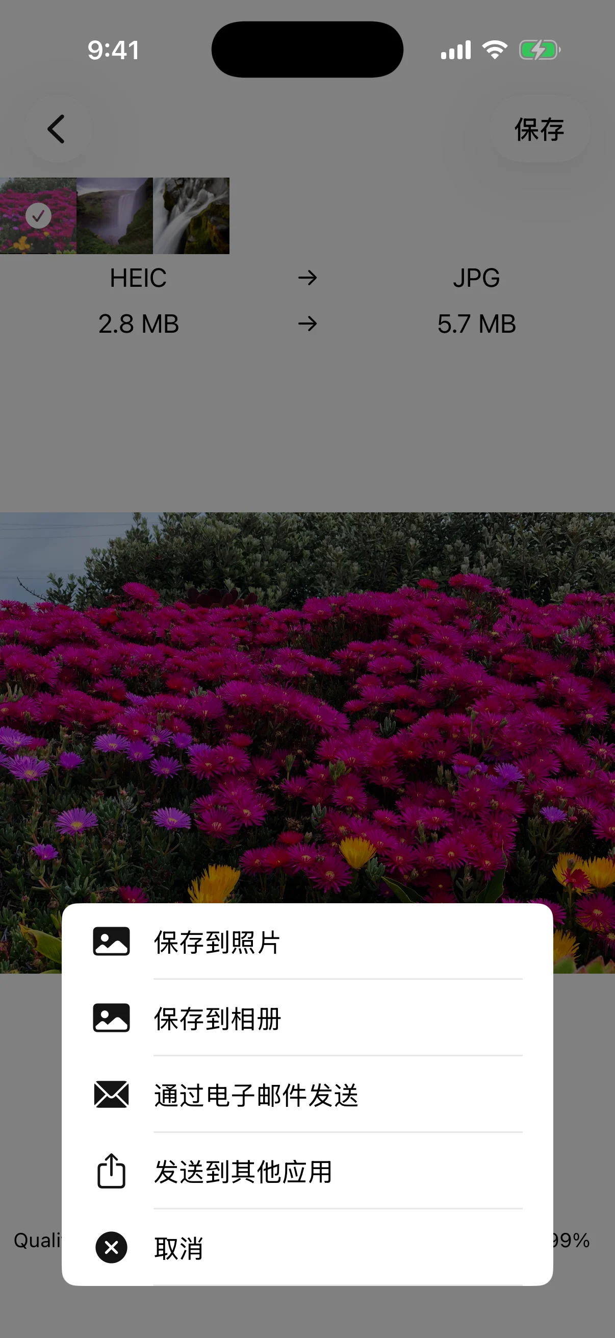 选择照片、相簿、邮件或其他应用