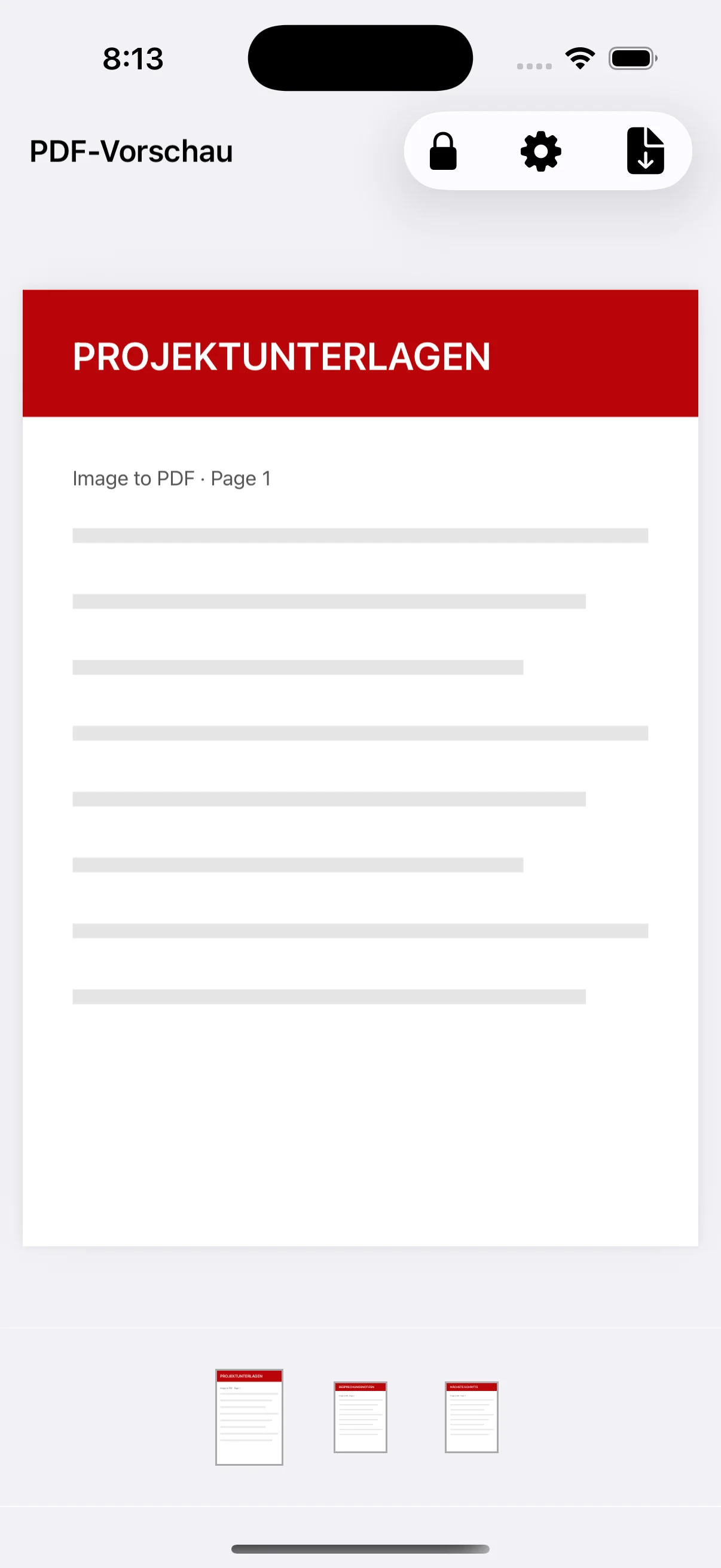 Dreiseitige PDF-Vorschau vor dem Speichern