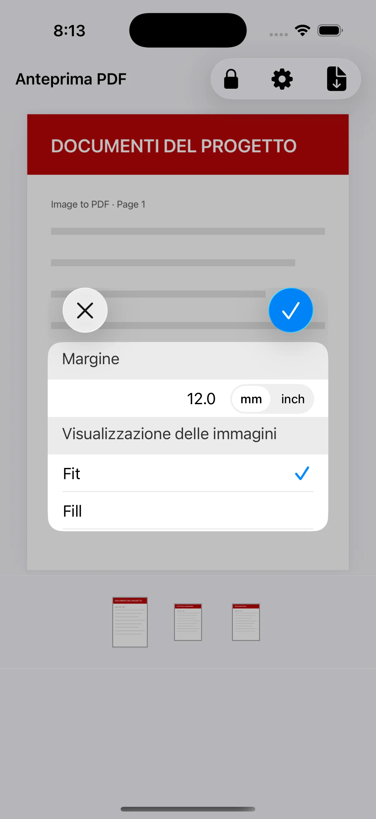 Impostazioni Premium per margine, unità e Fit/Fill