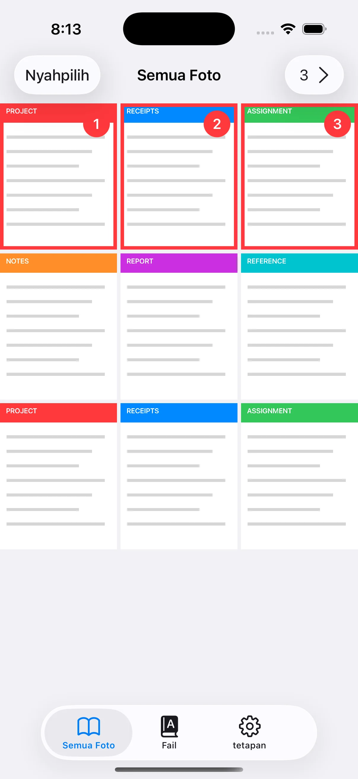 Tiga imej dipilih mengikut susunan halaman PDF