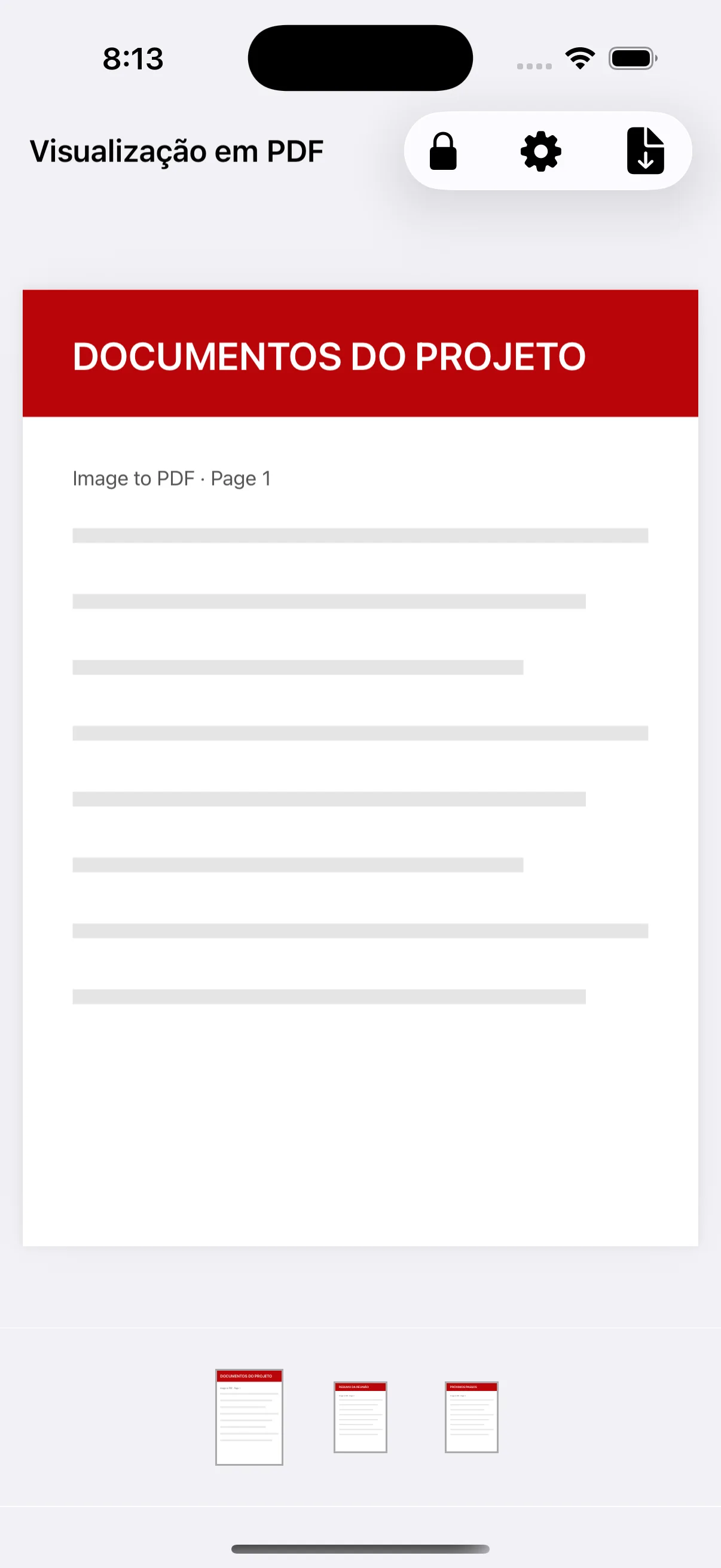 Prévia de um PDF de três páginas