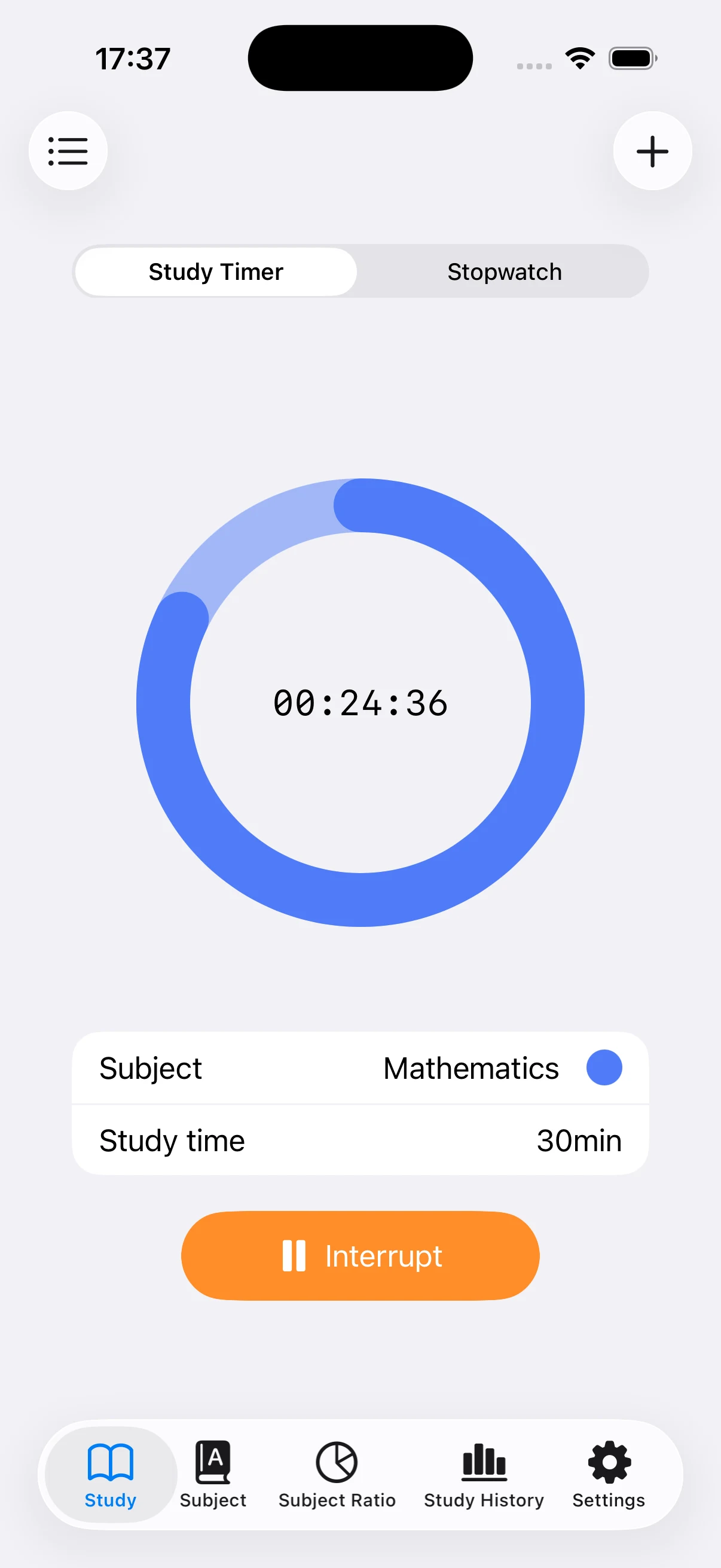 A 30-minute Mathematics study timer in progress