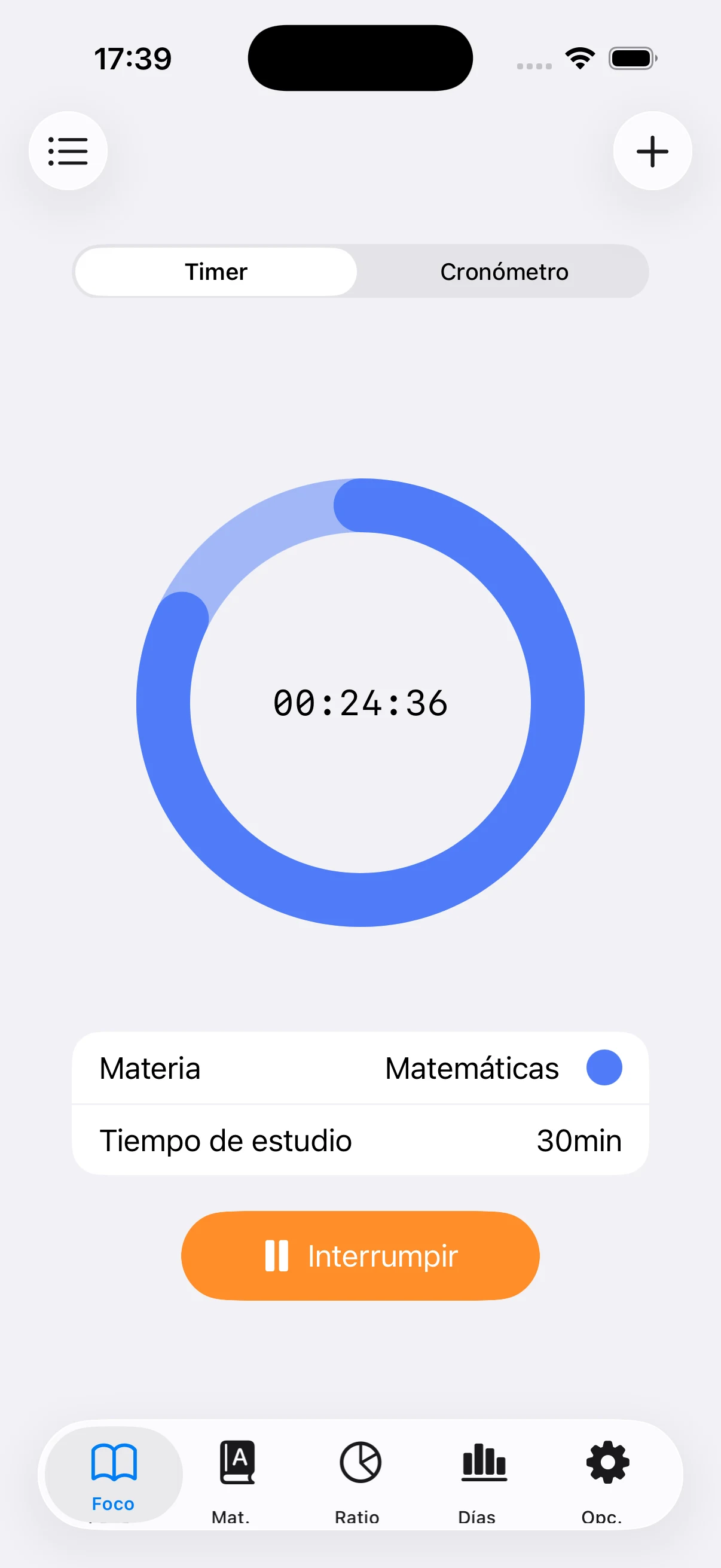 Temporizador de 30 minutos para Matemáticas en curso