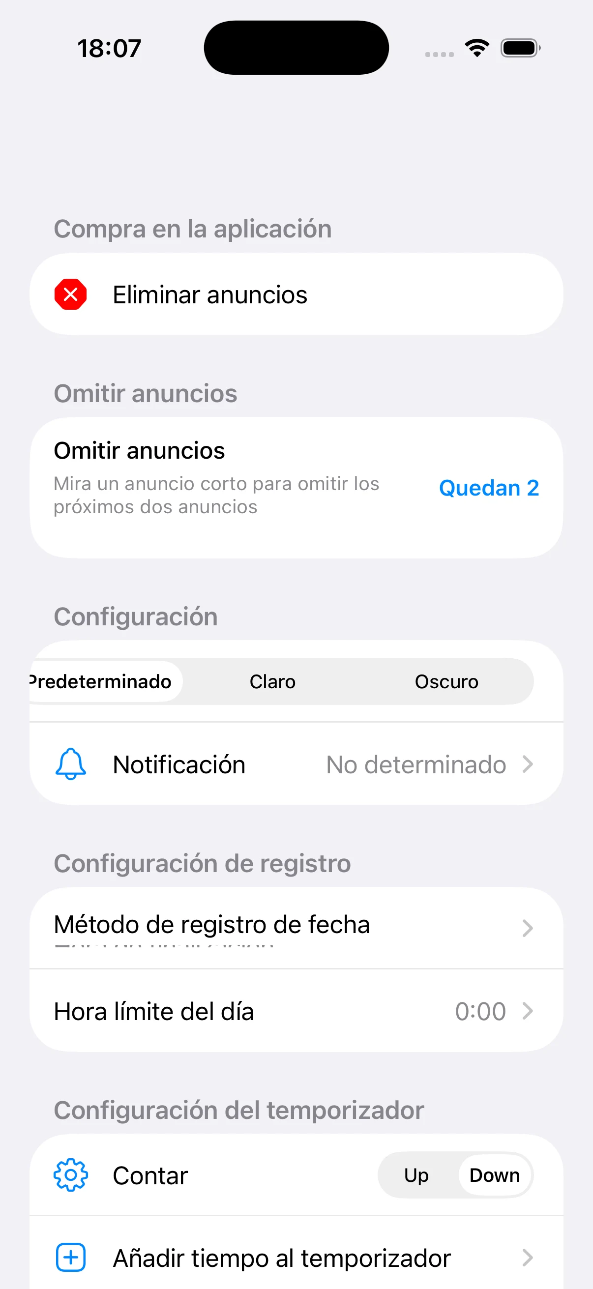 Configuración con saldo para omitir anuncios