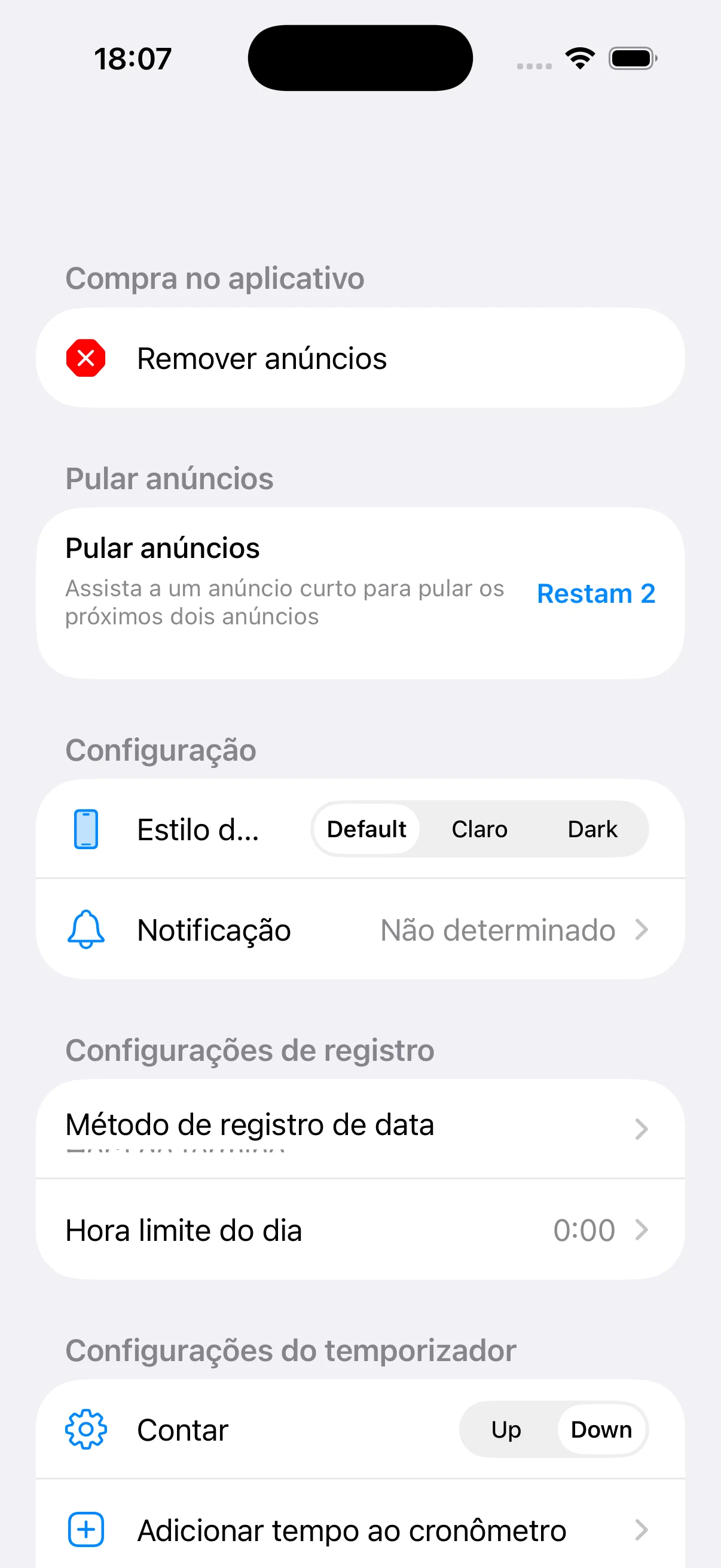 Ajustes com saldo de anúncios que podem ser pulados