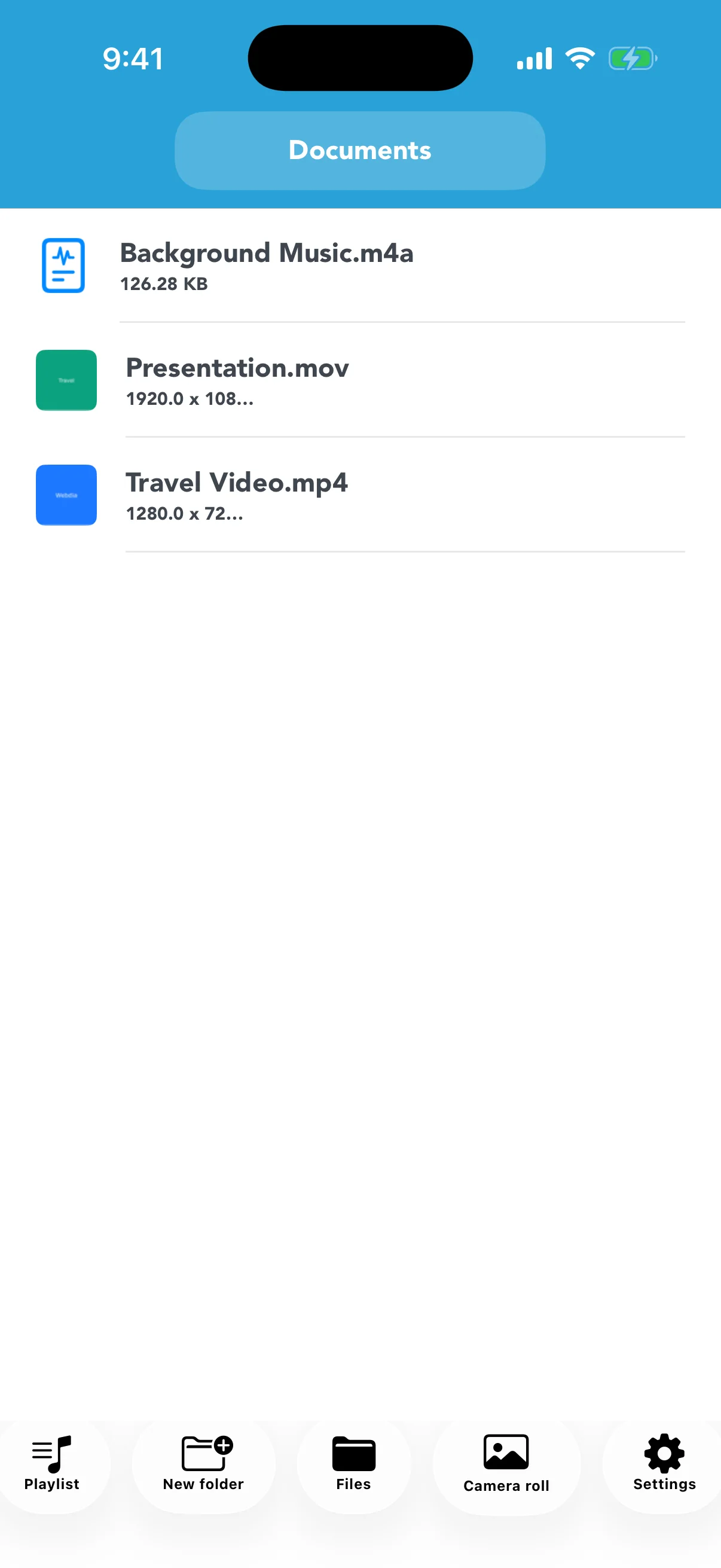 App file list containing videos and audio ready to convert