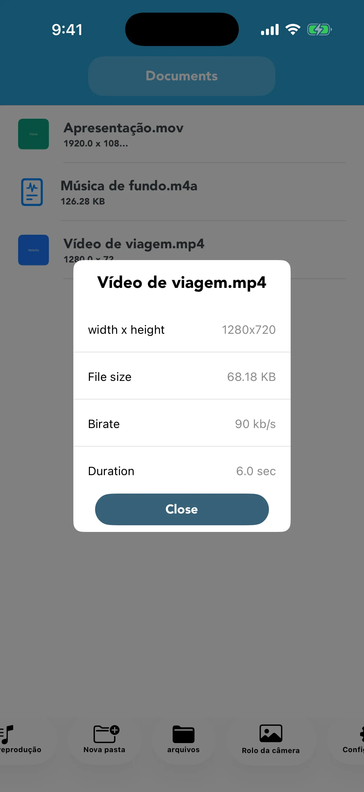 Resolução, tamanho, bitrate e duração