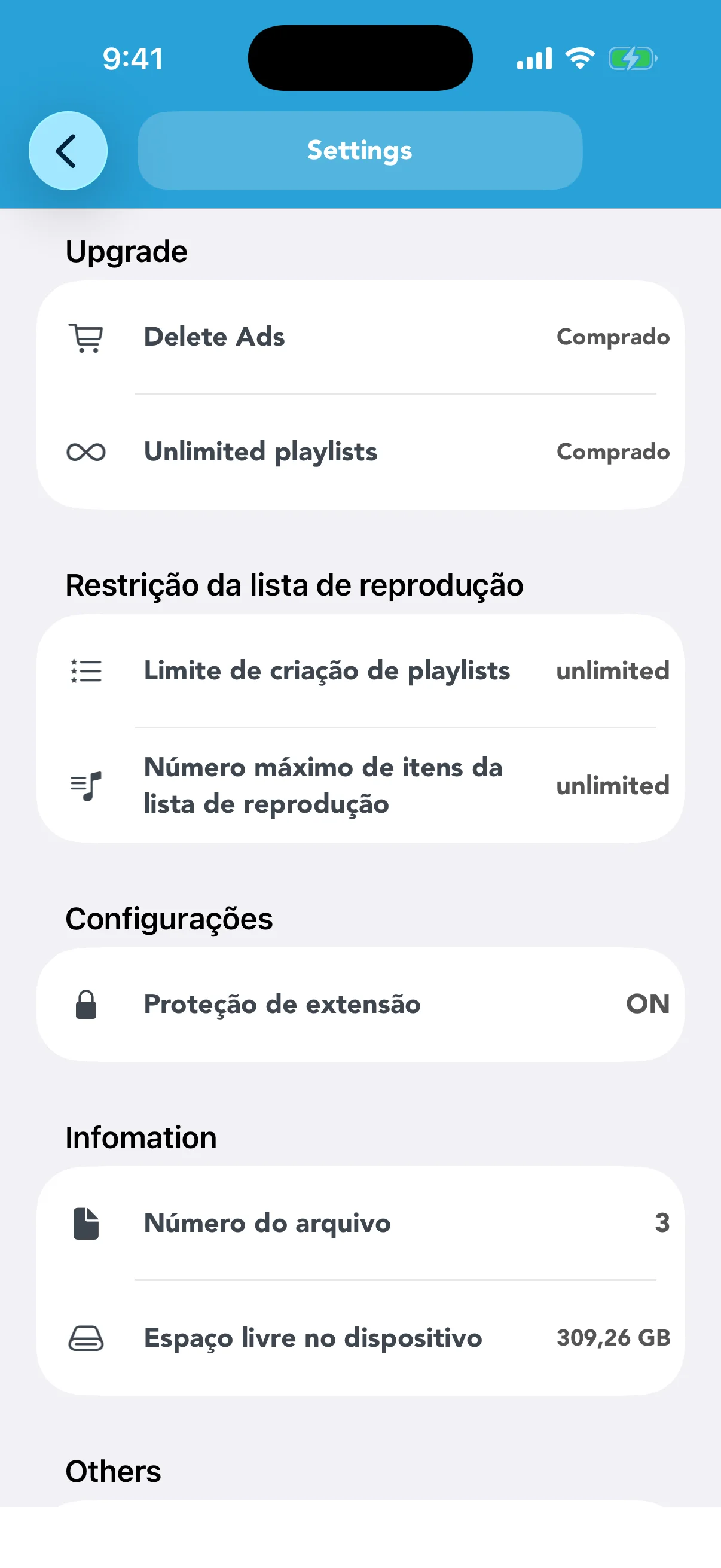 Remoção de anúncios e playlists ilimitadas compradas