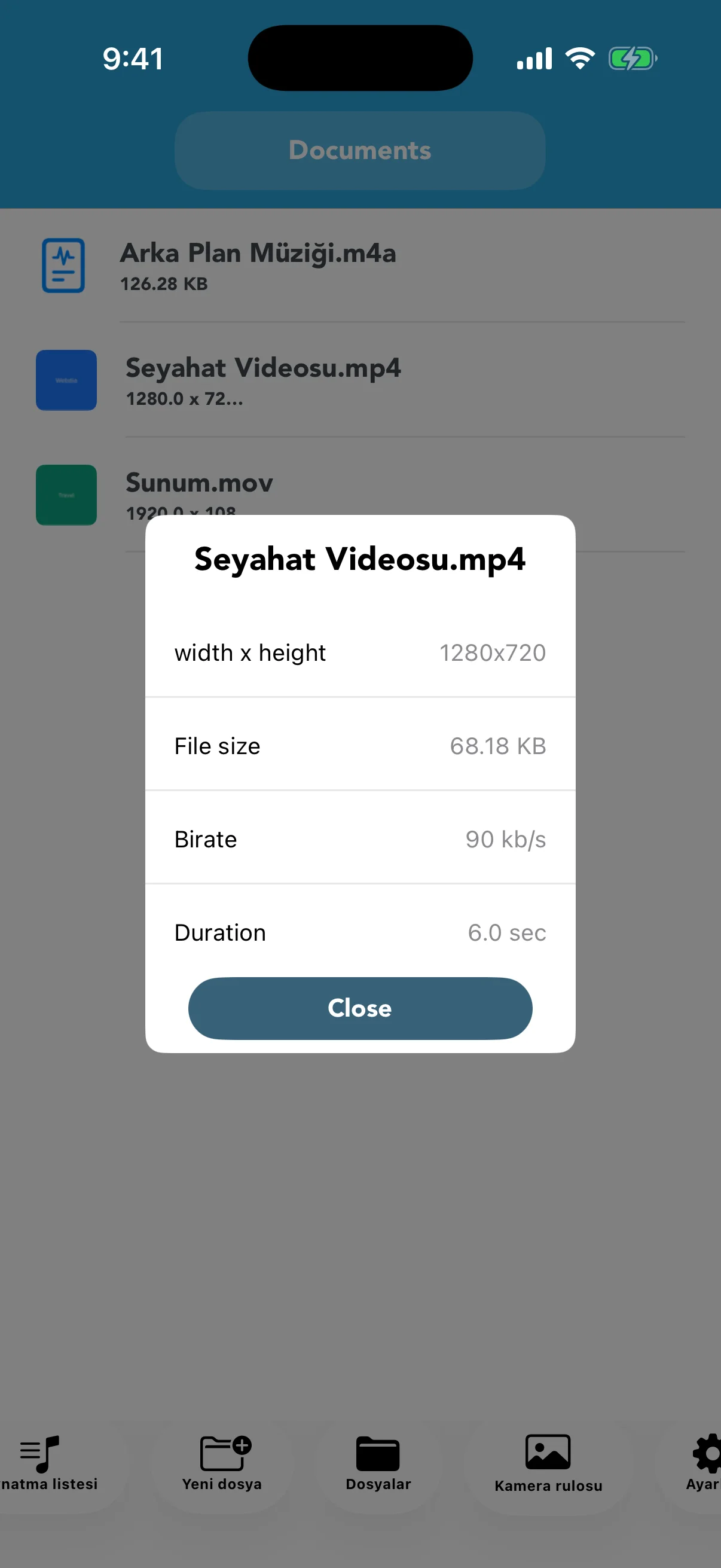 Çözünürlük, boyut, bit hızı ve süre