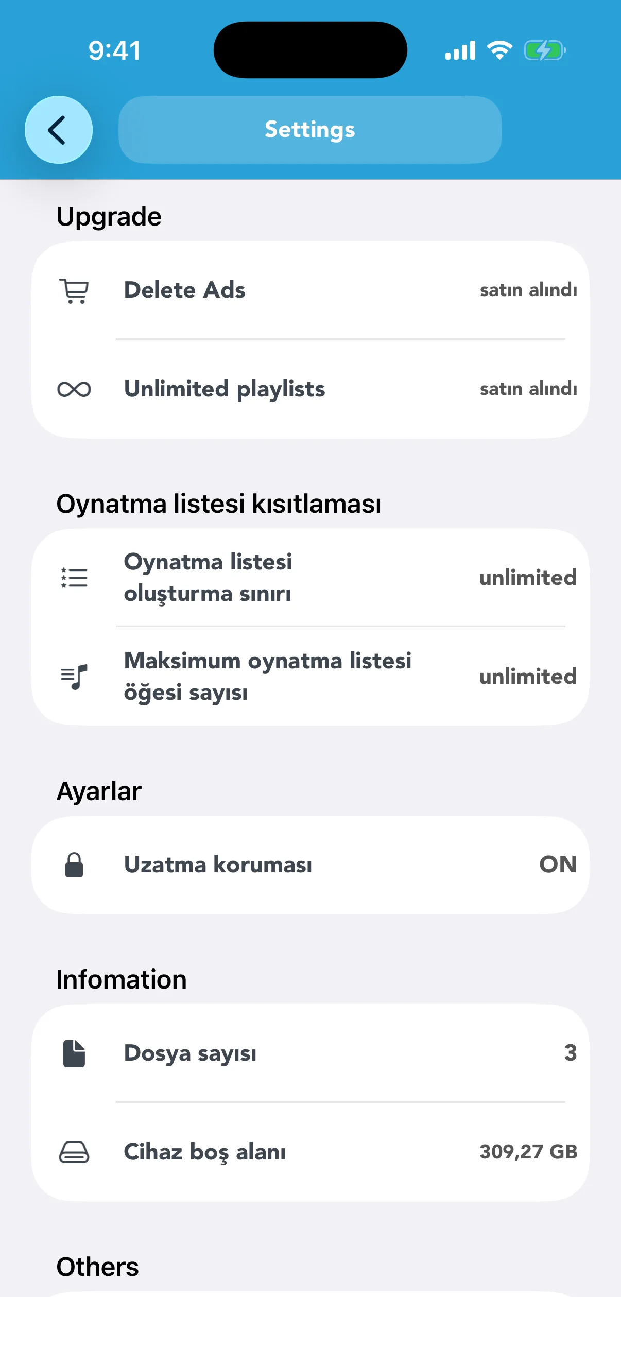 Satın alınmış reklam kaldırma ve sınırsız listeler